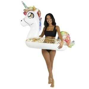 PoolCandy Inflatable Glitter Rainbow Unicorn Pool Tube Float 42 Inch